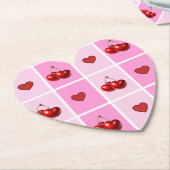 Custom Cherry Heart Checkerboard Pattern ペーパーコースター (アングル)