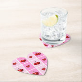 Custom Cherry Heart Checkerboard Pattern ペーパーコースター (インサイチュ)