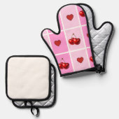 Custom Cherry Heart Checkerboard Pattern 鍋つかみ&鍋敷きセット (正面/裏面)