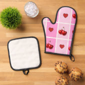 Custom Cherry Heart Checkerboard Pattern 鍋つかみ&鍋敷きセット (トップダウン)