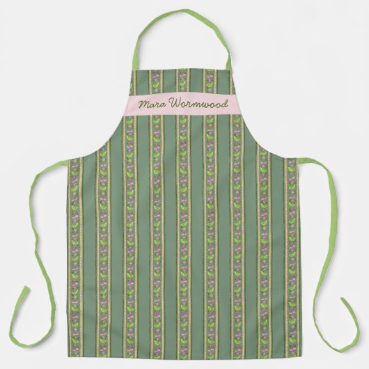 CUSTOM Cherry Lime Ditsy Floral pin Stripe エプロン (正面)