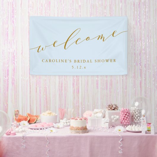 Custom Chic Elegant Blue Bridal Shower Welcome  横断幕 (パーティー)