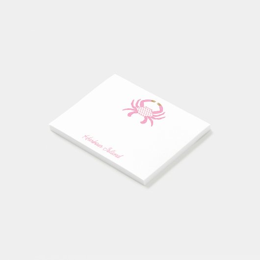 Custom Chic Pink Crab | Coastal Sticky Notes ポストイット (アングル)
