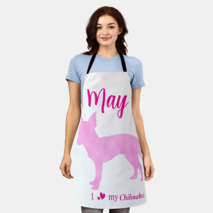 Custom Chihuahua Apron Pastel Pink Silhouette エプロン