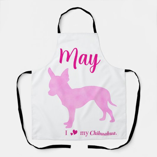 Custom Chihuahua Apron Pastel Pink Silhouette エプロン (正面)