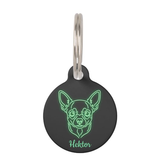 Custom Chihuahua Neon Glow Personalized ペット ネームタグ (正面)