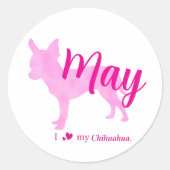 Custom Chihuahua pastel pink silhouette sticker ラウンドシール (正面)