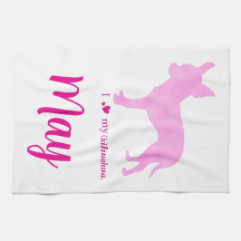 Custom Chihuahua towel Pastel Pink Silhouette キッチンタオル