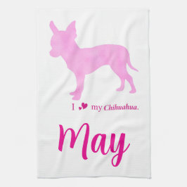 Custom Chihuahua towel Pastel Pink Silhouette キッチンタオル