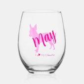 Custom Chihuahua Wine Glass Pastel Pink Silhouette ステムなしワイングラス (正面)