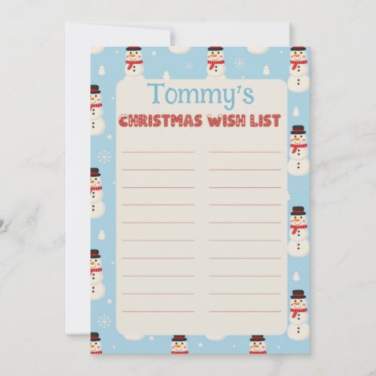 Custom Child Name Snowman Theme Letter to Santa 招待状 (正面)