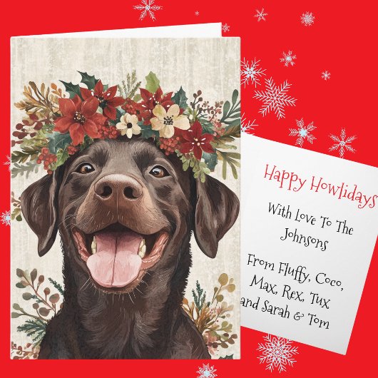 Custom Chocolate Labrador Christmas Floral Crown シーズンカード