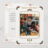 Custom Christian Christmas with Holly and Cross シーズンカード (正面/裏面)