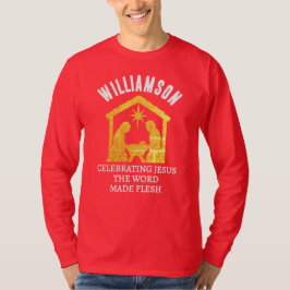 Custom Christian Glitter Nativity Family Christmas Tシャツ