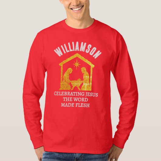 Custom Christian Glitter Nativity Family Christmas Tシャツ (正面)