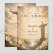 Custom Christian Wedding Christ the Redeemer Gold  招待状 (正面/裏面)