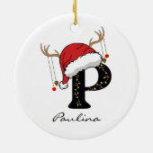 Custom Christmas Alphabet Initial Ornament for Mom セラミックオーナメント (裏面)