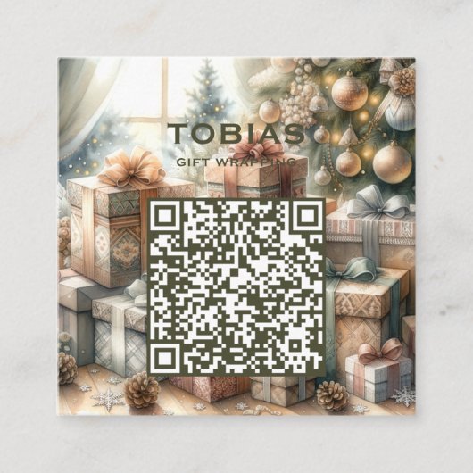 Custom Christmas Artistic Gift Design with QR Code スクエア名刺 (正面)