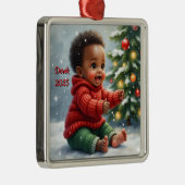 Custom Christmas Baby Tree Scene  メタルオーナメント (右)