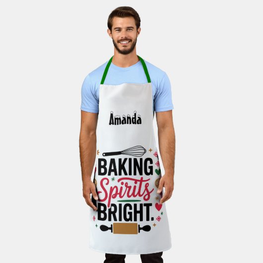 Custom Christmas Baking Spirits Bright Apron エプロン (着用した状態)