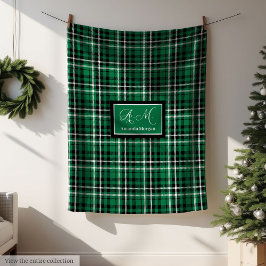 Custom Christmas Blanket Green Black Tartan Decor フリースブランケット