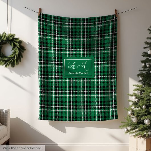 Custom Christmas Blanket Green Black Tartan Decor フリースブランケット