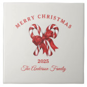 Custom Christmas candy cane with bow タイル (正面)