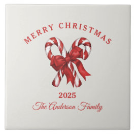 Custom Christmas candy cane with bow タイル