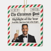 Custom Christmas Celebrate Achievement Newspaper  セラミックオーナメント (左)