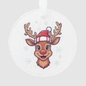 Custom Christmas Cheer Cute Reindeer in Hat オーナメント (裏面)