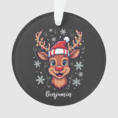 Custom Christmas Cheer Cute Reindeer in Hat  オーナメント (正面)