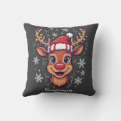 Custom Christmas Cheer Cute Reindeer in Hat  クッション (裏面)