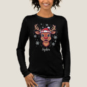 Custom Christmas Cheer Cute Reindeer in Hat  トライブレンドＴシャツ (正面)