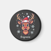 Custom Christmas Cheer Cute Reindeer in Hat マグネット (正面)