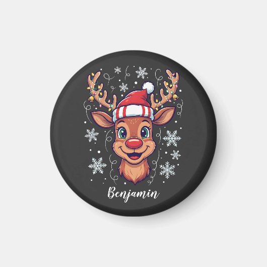 Custom Christmas Cheer Cute Reindeer in Hat  マグネット (正面)