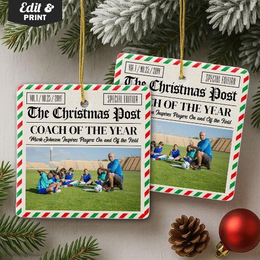 Custom Christmas Coach Gift Sports Newspaper Coach セラミックオーナメント