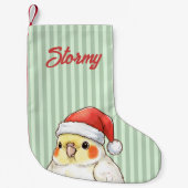 Custom Christmas Cockatiel Wearing Santa Hat スモールクリスマスストッキング (正面)