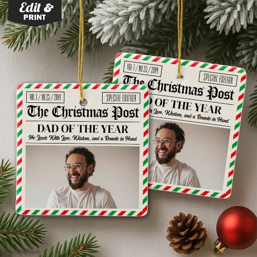 Custom Christmas Dad Gift, Fun Dad Newspaper  セラミックオーナメント