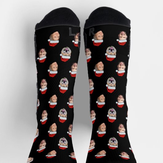 Custom Christmas Face Socks, Santa Hat 4 Faces ソックス (上部)