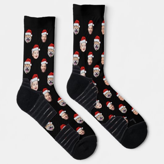 Custom Christmas Face Socks, Santa Hat 4 Faces ソックス (右)