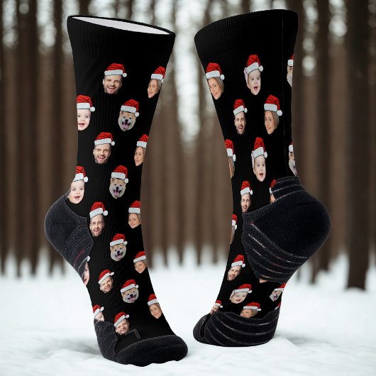 Custom Christmas Face Socks, Santa Hat 4 Faces ソックス