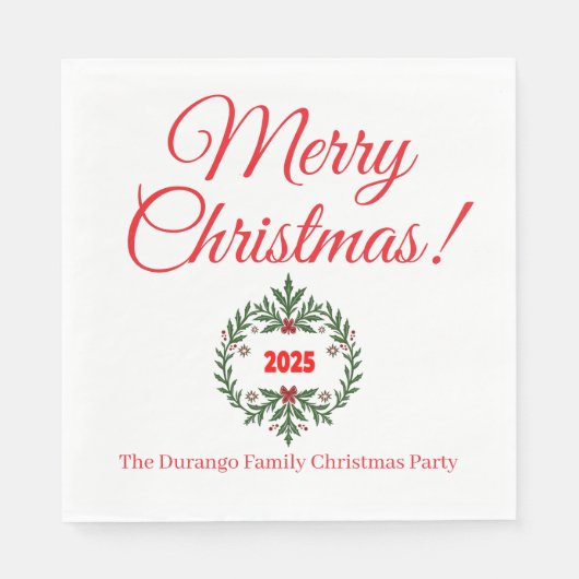 Custom Christmas Festive Floral Wreath Luncheon スタンダードランチョンナプキン (正面)