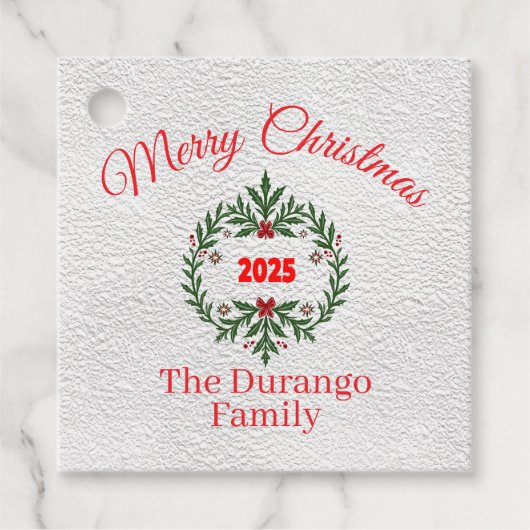 Custom Christmas Festive Floral Wreath Square フェイバータグ (正面)