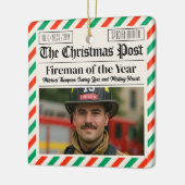 Custom Christmas Firefighter Gift, Fun Newspaper セラミックオーナメント (左)