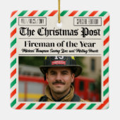 Custom Christmas Firefighter Gift, Fun Newspaper セラミックオーナメント (裏面)