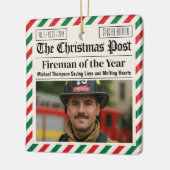 Custom Christmas Firefighter Gift, Fun Newspaper セラミックオーナメント (左)