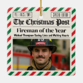 Custom Christmas Firefighter Gift, Fun Newspaper セラミックオーナメント (裏面)