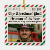 Custom Christmas Firefighter Gift, Fun Newspaper セラミックオーナメント (正面)