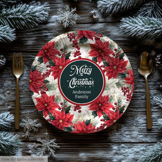 Custom Christmas Flowers Red Green Paper Plates  ペーパープレート