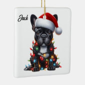 Custom Christmas French Bulldog with Santa Hat セラミックオーナメント (右)